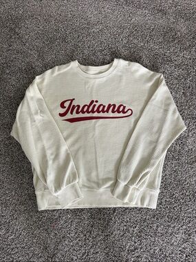 Thread & Supply Cream Waffle Crewneck with Red 'Indiana' Script